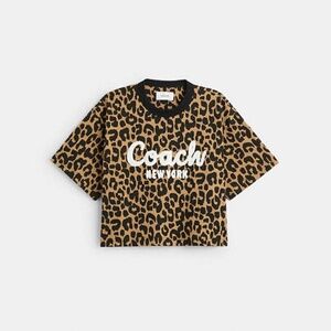 Leopard Cursive Signature Cropped T Shirt